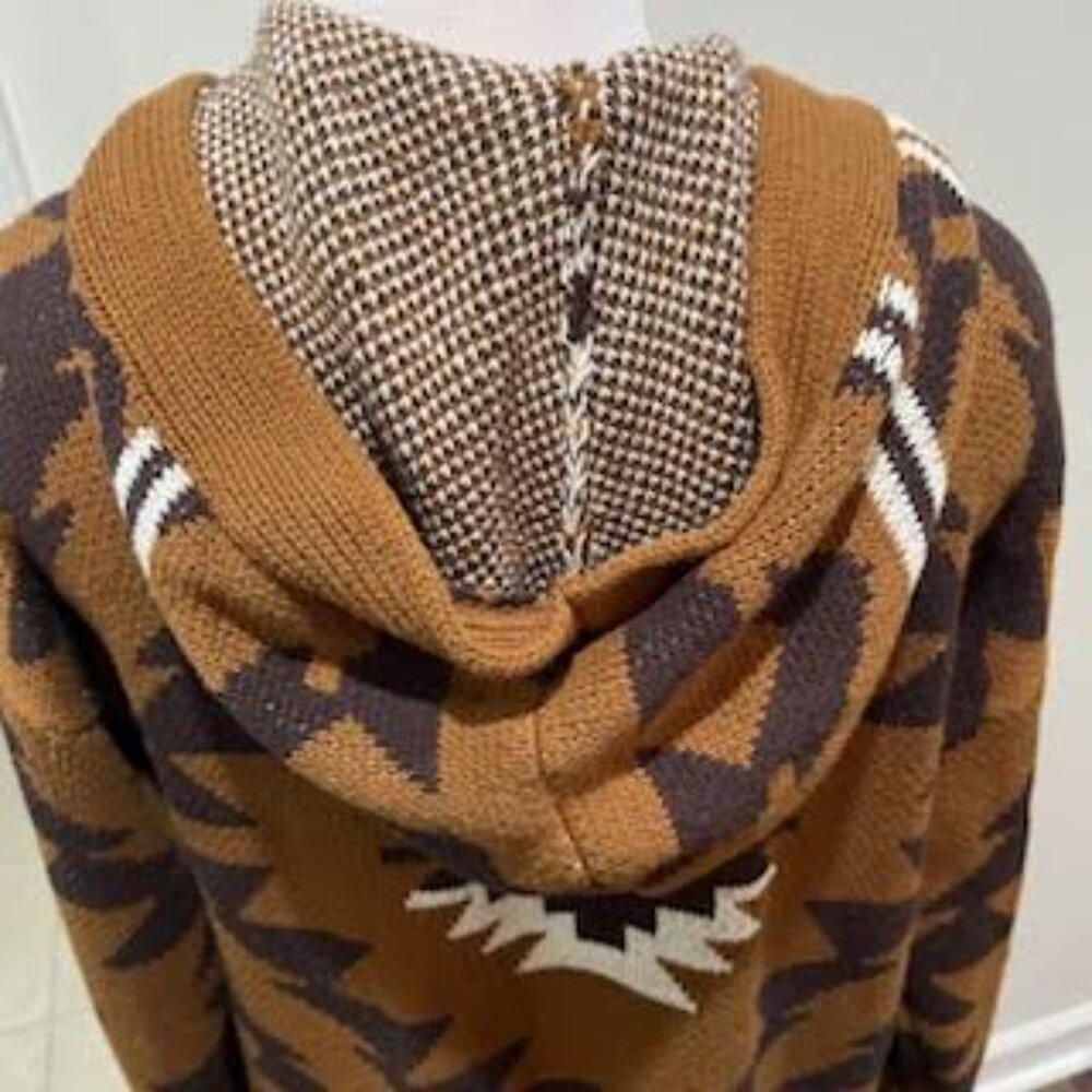 Lucky Brand Southwestern Aztec Pattern Open Front Cardigan Sz Large Brown Boho - Picture 6 of 12